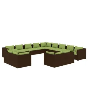 Set mobilier de grădină cu perne, 13 piese, maro, poliratan