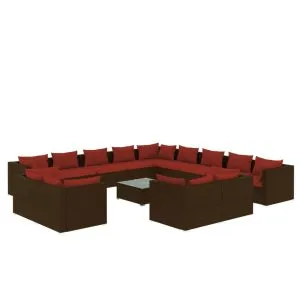 Set mobilier de grădină cu perne, 14 piese, maro, poliratan