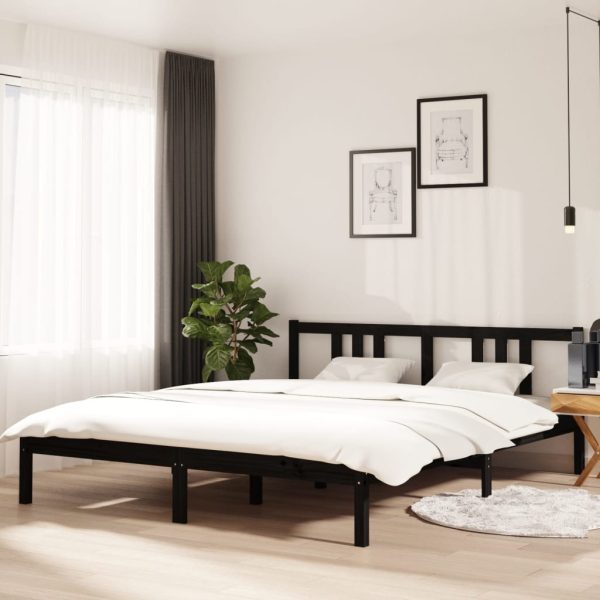 Cadru de pat, negru, 160×200 cm, lemn masiv de pin