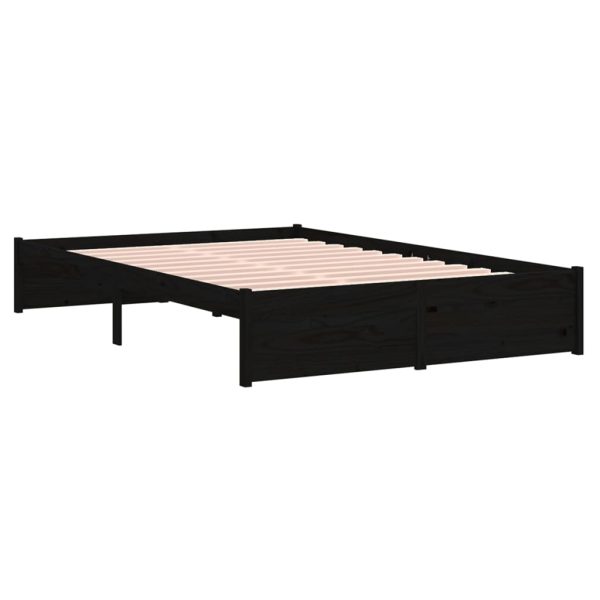 Cadru de pat mic dublu, negru, 120×190 cm, lemn masiv