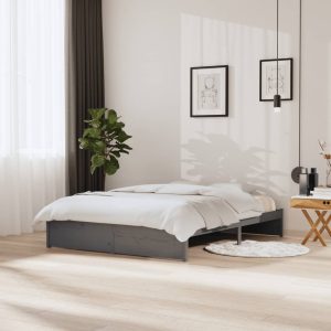 Cadru de pat King Size, gri, 150×200 cm, lemn masiv