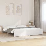 Cadru de pat Super King, alb, 180×200 cm, lemn masiv