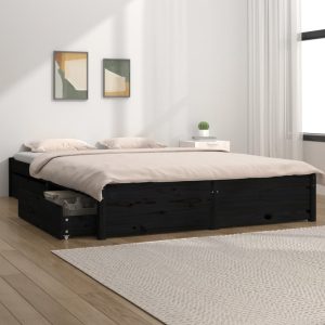 Cadru de pat cu sertare, negru, 140×190 cm