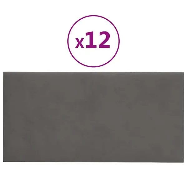 Panouri de perete 12 buc. gri închis 30×15 cm catifea 0,54 m²