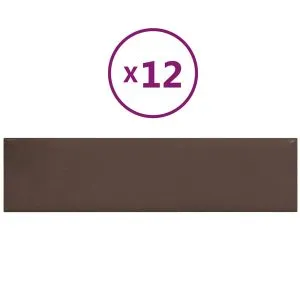 Panouri perete 12 buc. maro 60×15 cm, piele ecologică, 1,08 m²