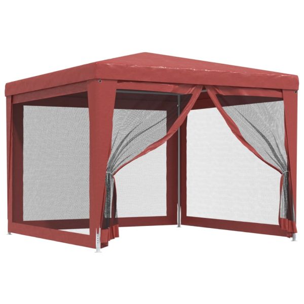 Cort de petrecere cu 4 pereți din plasă, roșu, 3×3 m, HDPE