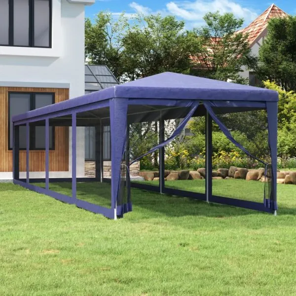 Cort de petrecere cu 10 pereți din plasă, albastru, 3×12 m HDPE