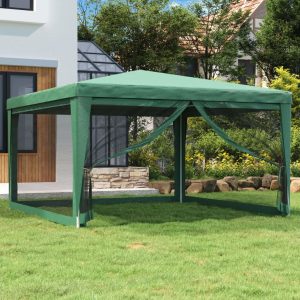Cort de petrecere cu 4 pereți din plasă, verde, 4×4 m, HDPE