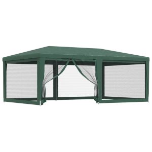 Cort de petrecere cu 6 pereți din plasă, verde, 6×4 m, HDPE