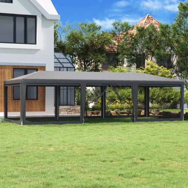 Cort de petrecere cu 8 pereți din plasă, antracit, 9×4 m, HDPE