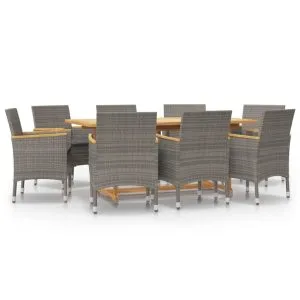 Set mobilier de grădină cu perne, gri, 9 piese