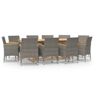 Set mobilier de grădină cu perne, 11 piese, gri