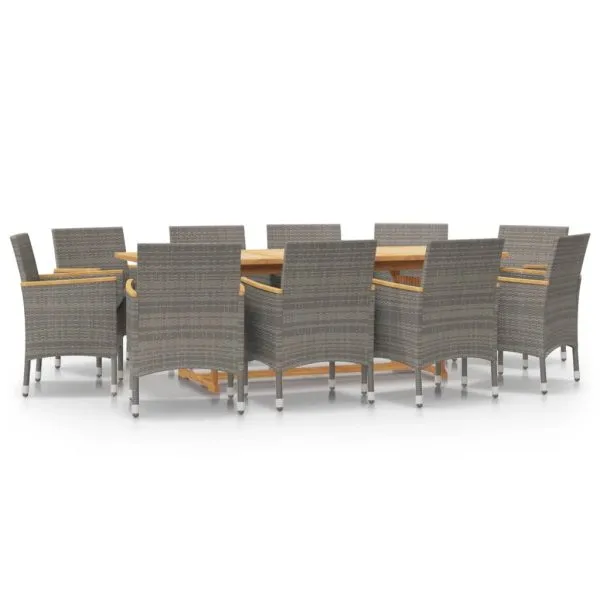 Set mobilier de grădină cu perne, 11 piese, gri