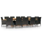 Set mobilier de grădină cu perne, 13 piese, negru