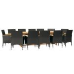 Set mobilier de grădină cu perne, 13 piese, negru