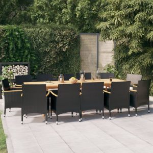 Set mobilier de grădină cu perne, 13 piese, negru