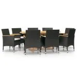 Set mobilier de grădină cu perne, negru, 9 piese