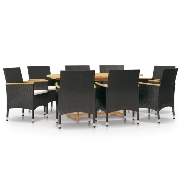 Set mobilier de grădină cu perne, negru, 9 piese