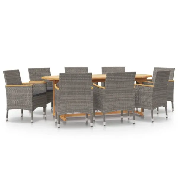 Set mobilier de grădină cu perne, 9 piese, gri