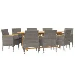 Set mobilier de grădină cu perne, 9 piese, gri