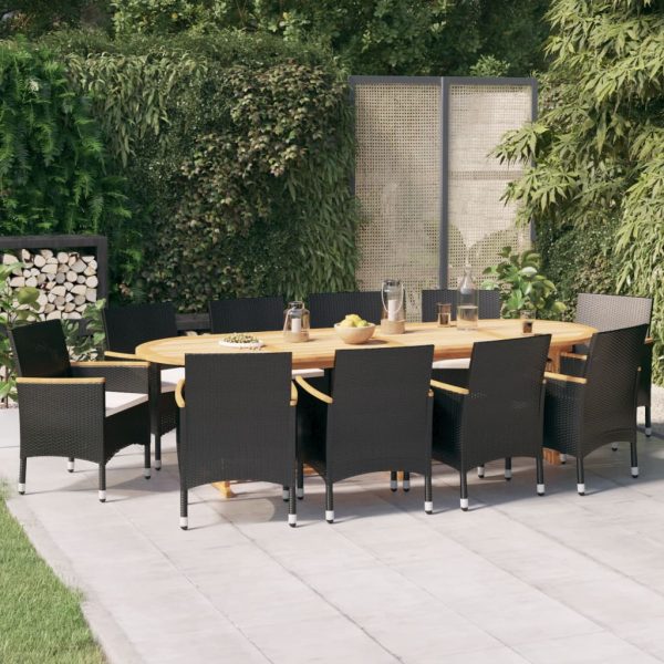 Set mobilier de grădină cu perne, negru, 11 piese