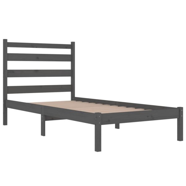 Cadru de pat single, gri, 90×190 cm, lemn masiv de pin