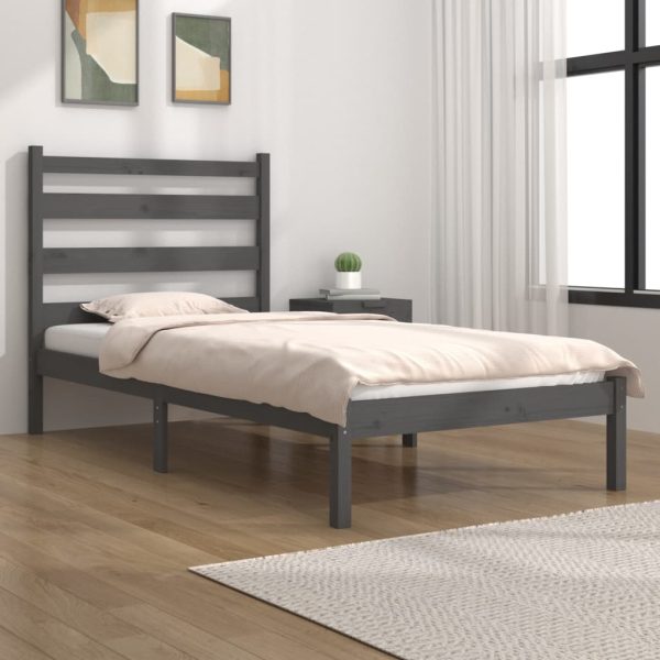 Cadru de pat single, gri, 90×190 cm, lemn masiv de pin
