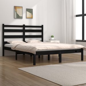 Cadru de pat mic dublu, negru, 120×190 cm, lemn masiv de pin