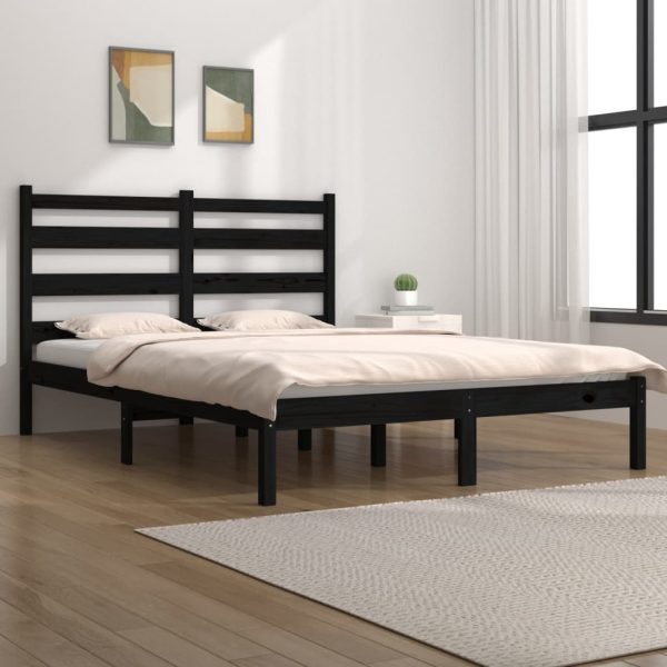 Cadru de pat mic dublu, negru, 120×190 cm, lemn masiv de pin