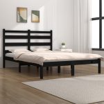 Cadru de pat King Size, negru, 150×200 cm, lemn masiv de pin