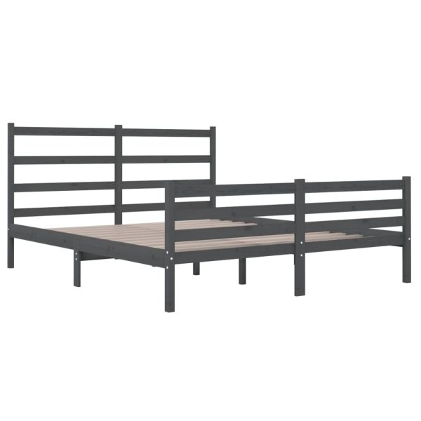 Cadru de pat, 140×190 cm, lemn masiv de pin, gri