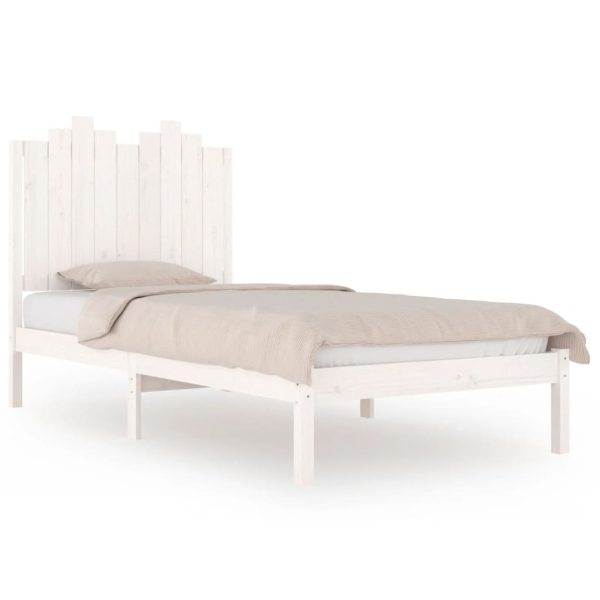 Cadru de pat single, alb, 90×190 cm, lemn masiv de pin