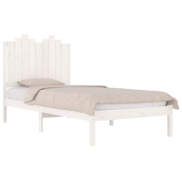 Cadru de pat single, alb, 90×190 cm, lemn masiv de pin