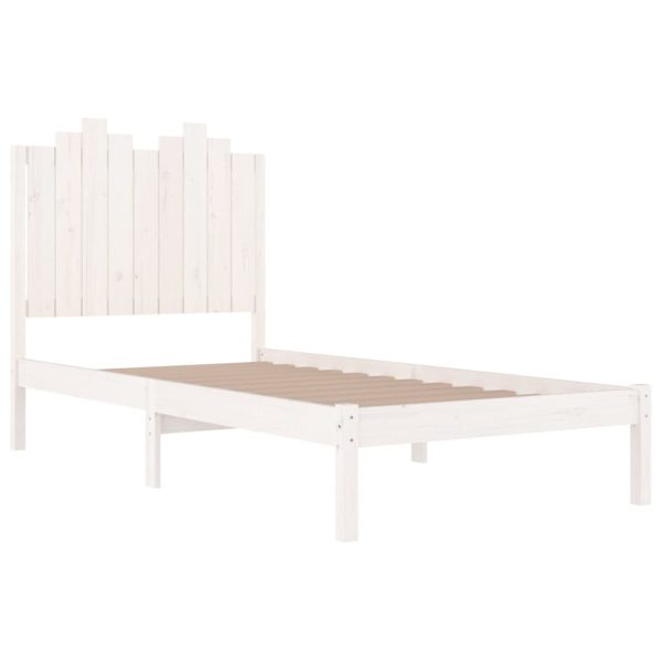 Cadru de pat single, alb, 90×190 cm, lemn masiv de pin