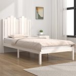 Cadru de pat single, alb, 90×190 cm, lemn masiv de pin