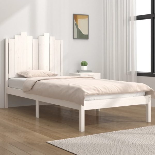 Cadru de pat single, alb, 90×190 cm, lemn masiv de pin