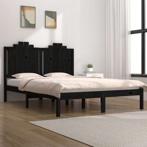 Cadru de pat mic dublu, negru, 120×190 cm, lemn masiv de pin