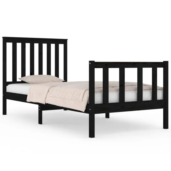 Cadru de pat single, negru, 90×190 cm, lemn masiv de pin