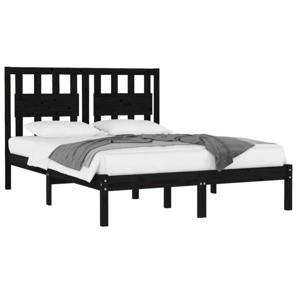 Cadru de pat mic dublu, negru, 120×190 cm, lemn masiv de pin