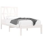 Cadru de pat single, alb, 90×190 cm, lemn masiv de pin