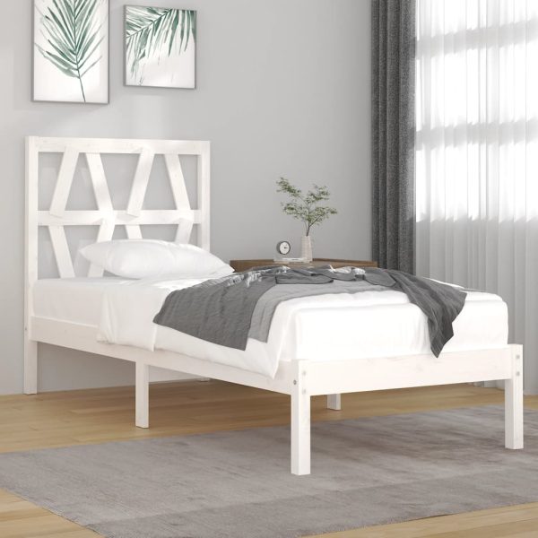 Cadru de pat single, alb, 90×190 cm, lemn masiv de pin