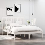 Cadru de pat, alb, 140×190 cm, lemn masiv de pin