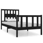 Cadru de pat mic single, negru, 75×190 cm, lemn masiv