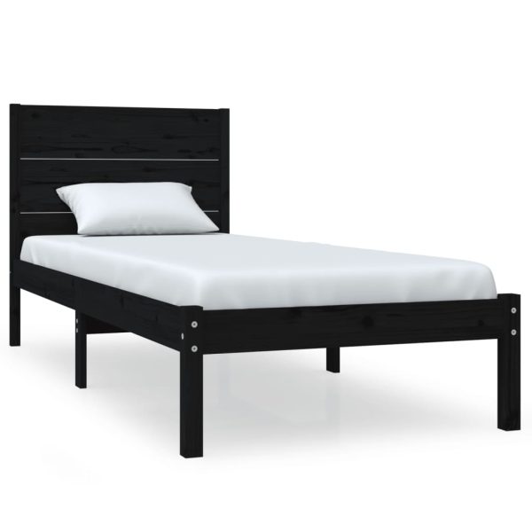 Cadru de pat mic single, negru, 75×190 cm, lemn masiv