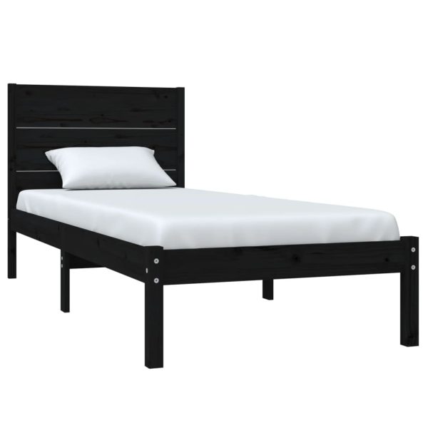 Cadru de pat mic single, negru, 75×190 cm, lemn masiv