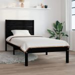 Cadru de pat mic single, negru, 75×190 cm, lemn masiv