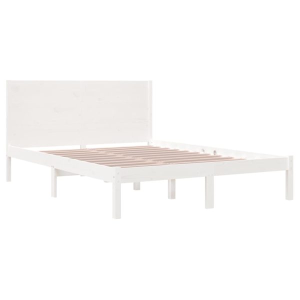Cadru de pat dublu, alb, 135×190 cm, lemn masiv
