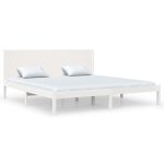 Cadru de pat Super King, alb, 180×200 cm, lemn masiv