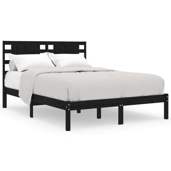 Cadru de pat dublu, negru, 135×190 cm, lemn masiv