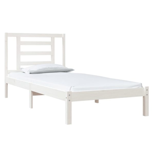 Cadru pat fără saltea, alb, 90×190 cm, lemn masiv de pin
